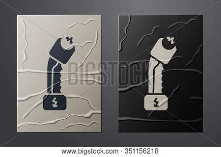 White Police Electric Shocker Icon Isolated On Crumpled Paper Background. Shocker For Protection. Ta
