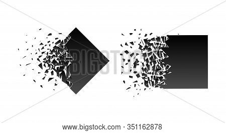 Abstract Black Explosion Isolated On White Background. Vector Set Square Destruction Shapes With Deb