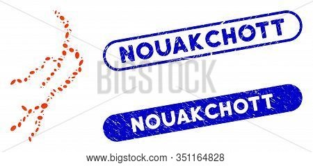 Mosaic Lightning And Distressed Stamp Seals With Nouakchott Text. Mosaic Vector Lightning Is Compose