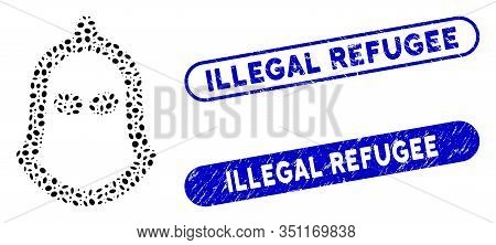 Mosaic Executioner Helmet And Rubber Stamp Seals With Illegal Refugee Caption. Mosaic Vector Executi
