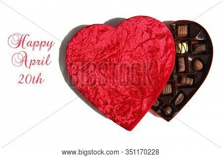 Valentines Day Candy. Heart Shaped Valentines Day Candy Box. Isolated on white,. Room for text. April 20 AKA 420 Day the day to celebrate Marijuana. Cannabis is enjoyed world wide.