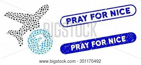 Mosaic Airplane Status And Distressed Stamp Seals With Pray For Nice Phrase. Mosaic Vector Airplane 