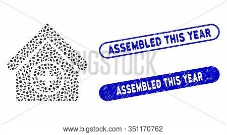 Mosaic Add Building And Grunge Stamp Seals With Assembled This Year Caption. Mosaic Vector Add Build