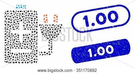 Mosaic Battery Charge And Distressed Stamp Watermarks With 1.00 Caption. Mosaic Vector Battery Charg
