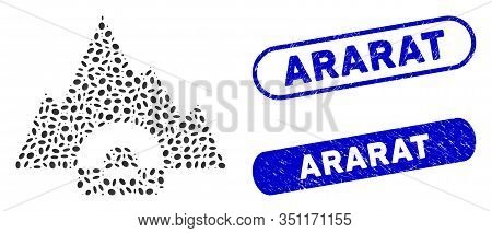 Mosaic Mountain Tunnel And Distressed Stamp Watermarks With Ararat Phrase. Mosaic Vector Mountain Tu