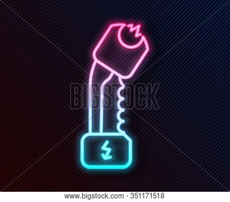 Glowing Neon Line Police Electric Shocker Icon Isolated On Black Background. Shocker For Protection.