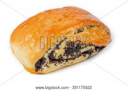 Whole Small Poppy Seed Roll On A White Background, Close-up In Selective Focus
