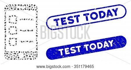 Mosaic Mobile List And Distressed Stamp Seals With Test Today Phrase. Mosaic Vector Mobile List Is C