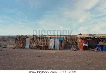 Afar Tribe House In The Danakil Depression Desert, Peoples Go By Camel For Salt To Desert, Ethiopia,