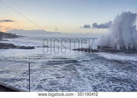Big Waves In Bajamar In A Stormy Day In Tenerife.