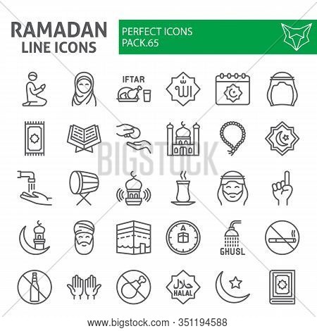 Ramadan Line Icon Set, Islamic Holiday Symbols Collection, Vector Sketches, Logo Illustrations, Isla