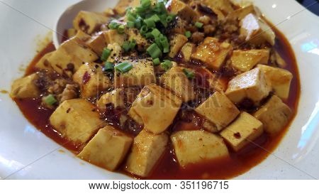 Ma Po Tofu, Chinese Cuisine Tofu And Mince With Hot Spicy Sauce