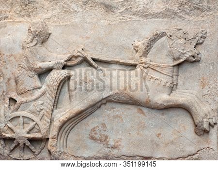 Ancient Marble Bas Relief Of A Charioteer Of Archaic Period, Late 6th Century Bc, From Cyzicus (erde