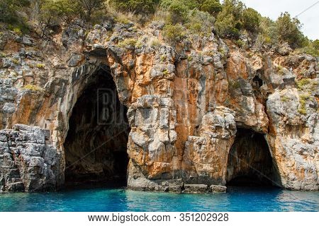 Pozzallo Caves Near Camerota From The Sea, Campania, Italy