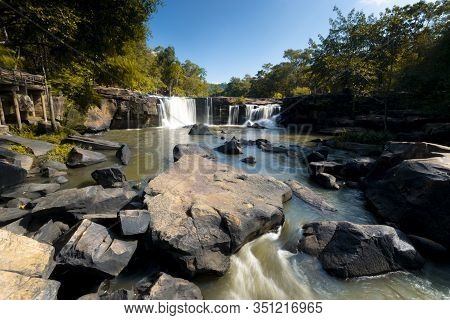 Tad Ton Waterfall During Summer In Chaiyabhum, Thailand.