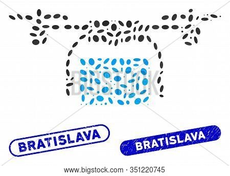 Mosaic Mail Delivery Drone And Rubber Stamp Seals With Bratislava Caption. Mosaic Vector Mail Delive