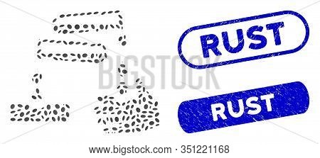 Mosaic Corrosive Drops And Rubber Stamp Watermarks With Rust Phrase. Mosaic Vector Corrosive Drops I