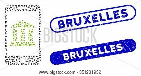 Mosaic Mobile Bank And Grunge Stamp Seals With Bruxelles Phrase. Mosaic Vector Mobile Bank Is Create