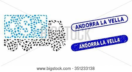 Mosaic Cash Delivery And Distressed Stamp Seals With Andorra La Vella Caption. Mosaic Vector Cash De