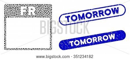 Mosaic Friday Calendar Page And Corroded Stamp Seals With Tomorrow Phrase. Mosaic Vector Friday Cale