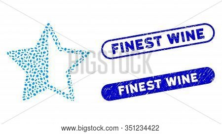 Mosaic Rating Star And Grunge Stamp Watermarks With Finest Wine Text. Mosaic Vector Rating Star Is D