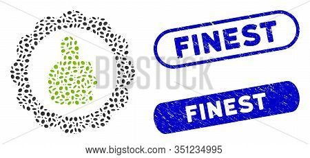 Collage Good Mark And Distressed Stamp Seals With Finest Caption. Mosaic Vector Good Mark Is Created