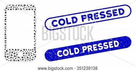 Mosaic Smart Phone And Distressed Stamp Seals With Cold Pressed Text. Mosaic Vector Smart Phone Is C