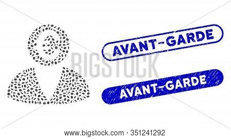 Mosaic Euro Banker And Grunge Stamp Seals With Avant-garde Phrase. Mosaic Vector Euro Banker Is Crea