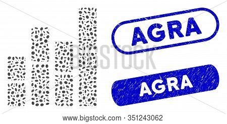 Collage Bar Charts And Rubber Stamp Seals With Agra Phrase. Mosaic Vector Bar Charts Is Designed Wit