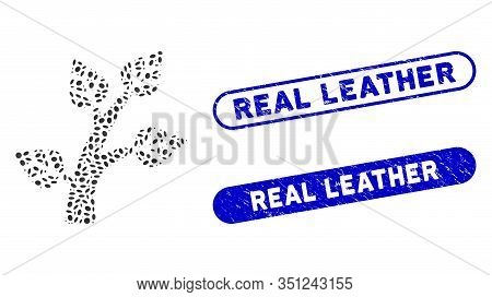 Mosaic Plant Tree And Rubber Stamp Seals With Real Leather Phrase. Mosaic Vector Plant Tree Is Desig