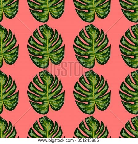 Tropical Pattern. Seamless Texture With Bright Hand Drawn Leaves Of Monstera.