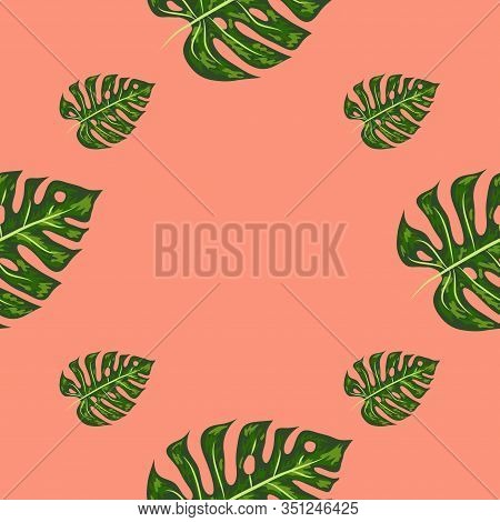 Tropical Pattern. Seamless Texture With Bright Hand Drawn Leaves Of Monstera.