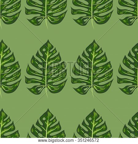 Tropical Pattern. Seamless Texture With Bright Hand Drawn Leaves Of Monstera.