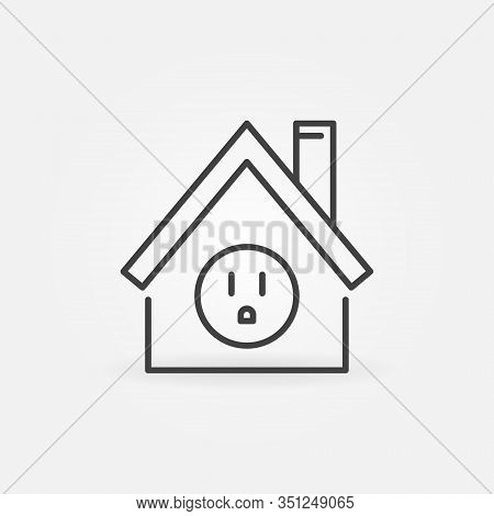 Us Socket Inside House Outline Icon. Vector American Smart Home Concept Linear Symbol