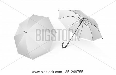 Two White Umbrellas From Different Sides Isolated On White Background Vector Mock Up