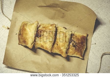 Samsa Delivery In Crafty Paper. Samsa - A Savoury Meat Pastry In Central Asian Cuisines