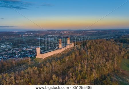 Checiny Castle Near Kielce,aerial Drone Poland