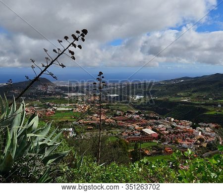 Small Country Town, Blue Sky And Clouds, Valsequillo De Gran Canaria, Canary Islands