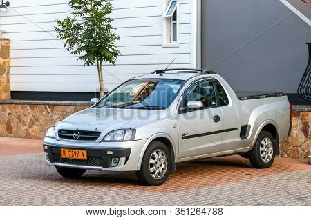 Windhoek, Namibia - February 6, 2020: Compact Pickup Truck Opel Corsa Utility In The City Street.