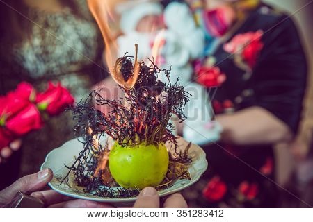 Incense Of Herb Smokes For Good Luck. Magic Plant Uzerlik . Burning Prevents Bad Looking . Peganum H