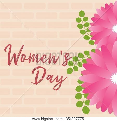Womens Day Card With A Number Eight And Flowers - Vector Illustration