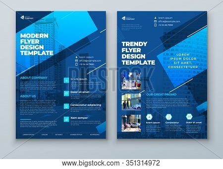 Flyer Design. Blue Modern Flyer Background Design. Template Layout For Flyer. Concept With Dynamic L