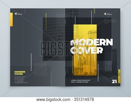 Brochure Template Layout Design. Yellow Grey Corporate Business Brochure, Annual Report, Catalog, Ma