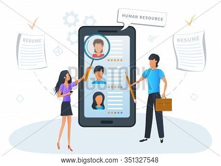 Concept Online Recruitment Service. Hr Managers And Recruiters Searching For Candidate To Hire. Recr