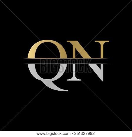 Initial Monogram Letter Qn Logo Design Vector Template. Silver And Gold Qn Letter Logo Design