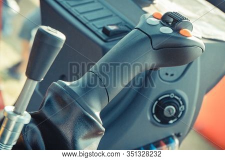 Operating Control Panel In Agricultural Or Industrial Machine. Detail Of Vehicle