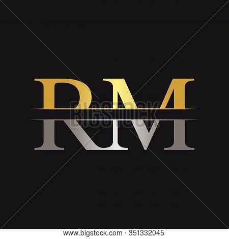 Abstract Letter RM Logo Design Vector Template. Creative Gold and Silver Colors RM Letter Logo Design