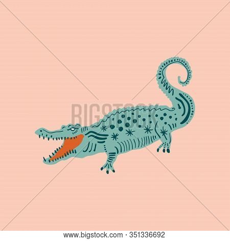 Cute Crocodile With Color Background, Alligator Tees, Cool Animal Collage Print, Cartoon Character