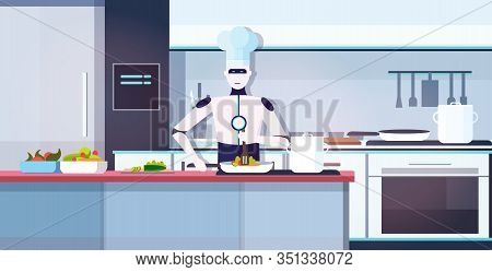 Modern Robot Chef Cooking Dish Robotic Cook Preparing Food Artificial Intelligence Technology Culina