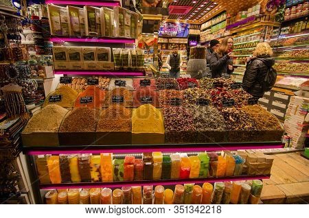 Istanbul, Turkey-january 25, 2020:  Egyptian Bazaar Or Spice Bazaar Turkish: Misir Carsisi In Eminon